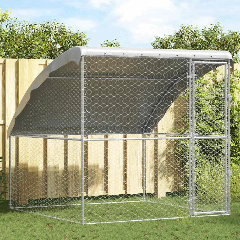 vidaXL Refugio para Perros Plateado 2 x 2 x 2 m Acero galvanizado, Refugio para Perros Elegante, Resistente a Climas, Casa Minimalista, Gran Perrera de Acero para Mascotas