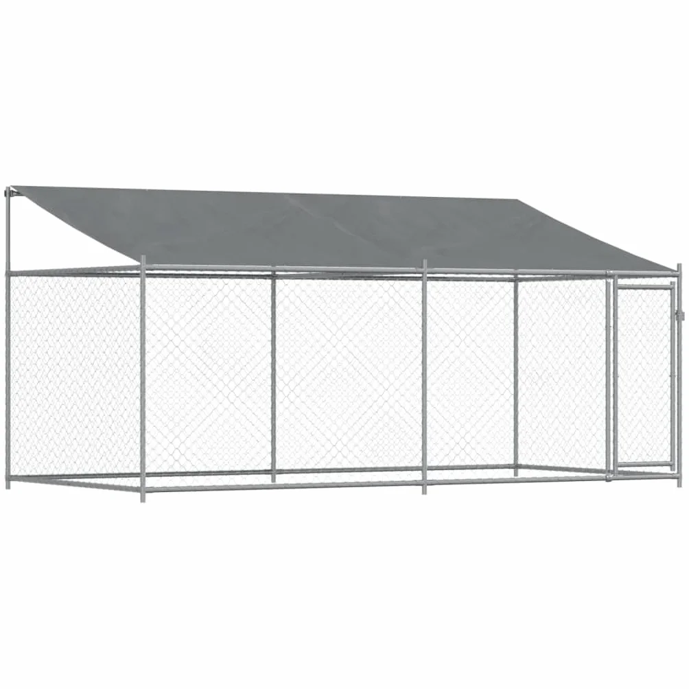 Homgoday Jaula de Perros Techo y Puerta Acero galvanizado Gris 4x2x2 m, Cercado para Perros Perrera Gallinas, Caseta para Perros Mascotas Animales Perro Grande Exterior