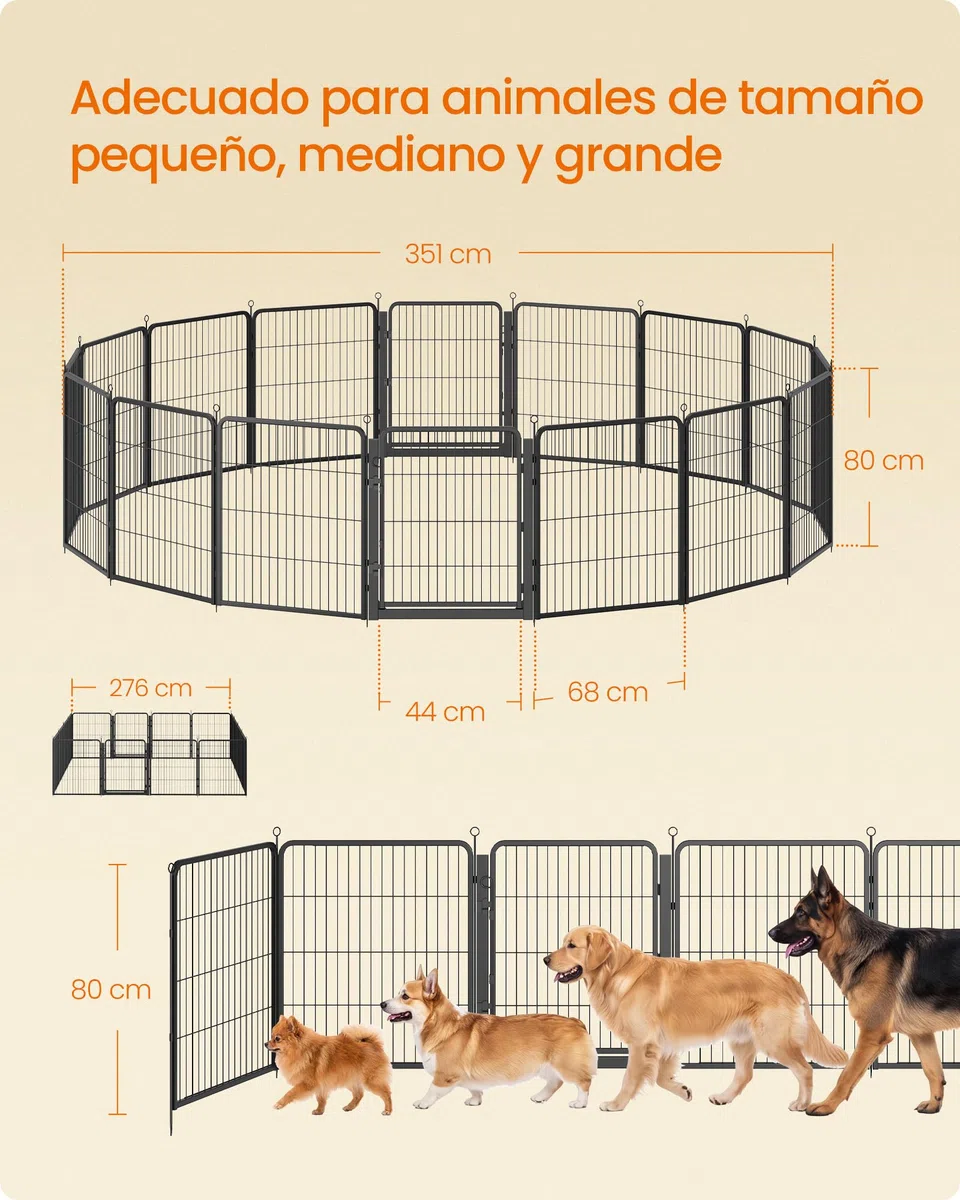 Feandrea Parque para Perros, Valla de Acero para Mascotas, Corralito Plegable con Puerta, 276 x 276 x 80 cm, Negro Ahumado, Uso en Interiores y Exteriores, Colección Dack PPK038B102