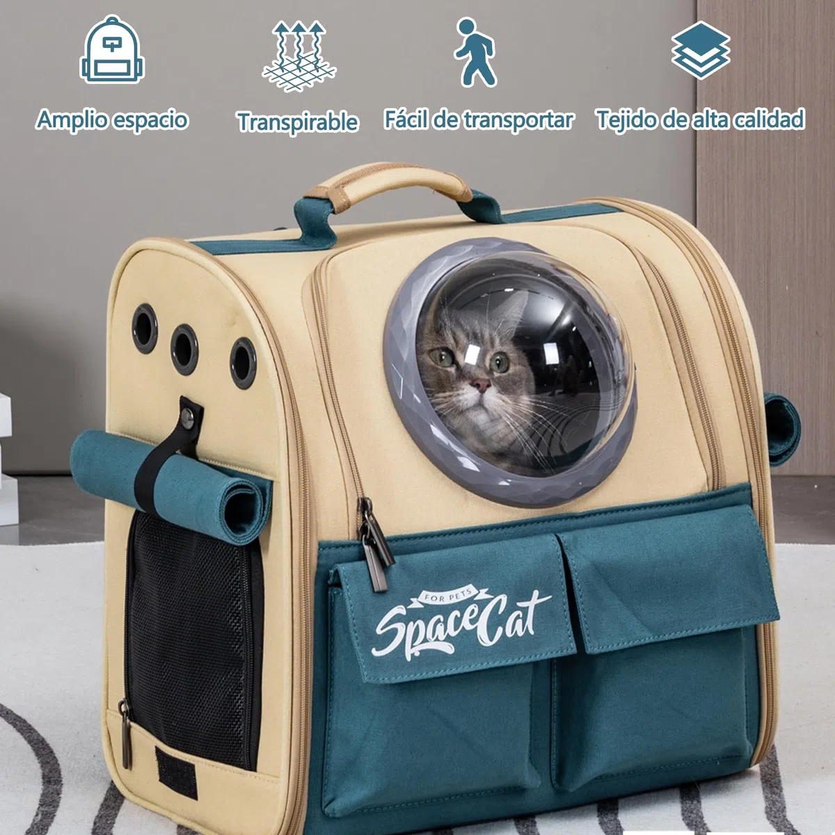 Galatée Mochila Expandible para Transportar Mascotas, Mochila para Gatos y Perros, Homologada por Aerolíneas, con Malla Transpirable para Viajes, Senderismo, Camping y Actividades Al Aire Libre(Azul)