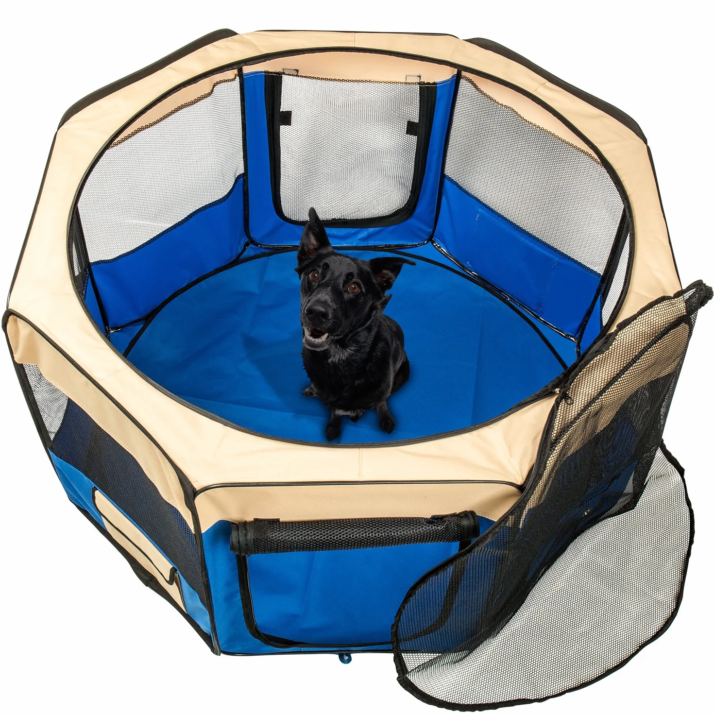 Parque Perro Gato Conejo Mascota de Juego Entrenamiento Dormitorio Plegable Lavable Durable Octágono (XL, Azul)