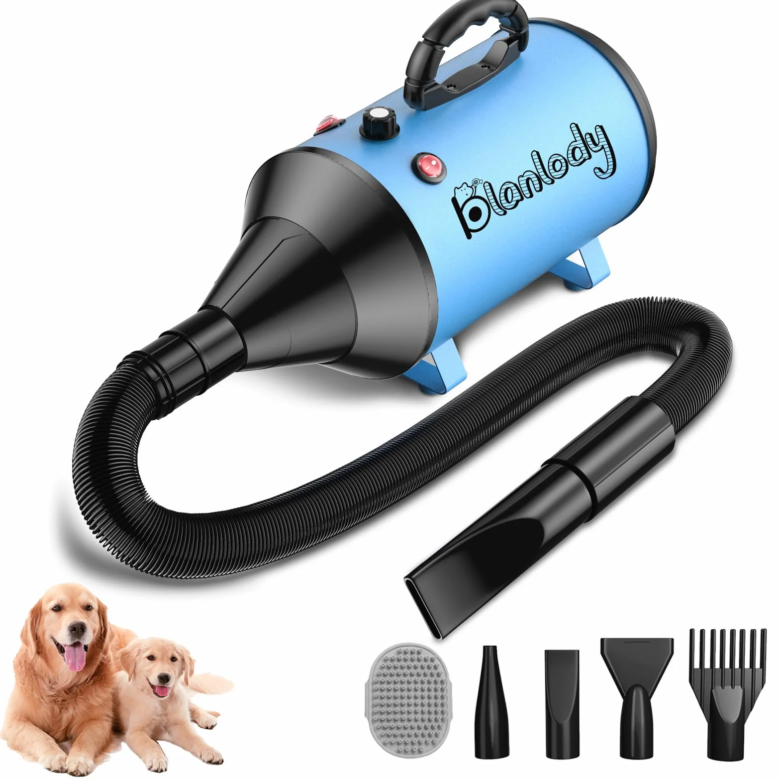 Secador de Pelo de Perro Blaster 3800 W/5.2 HP, secador de Pelo para Mascotas, Calentador de Temperatura de bajo Ruido con 4 boquillas Diferentes y Cepillo de Aseo para Mascota