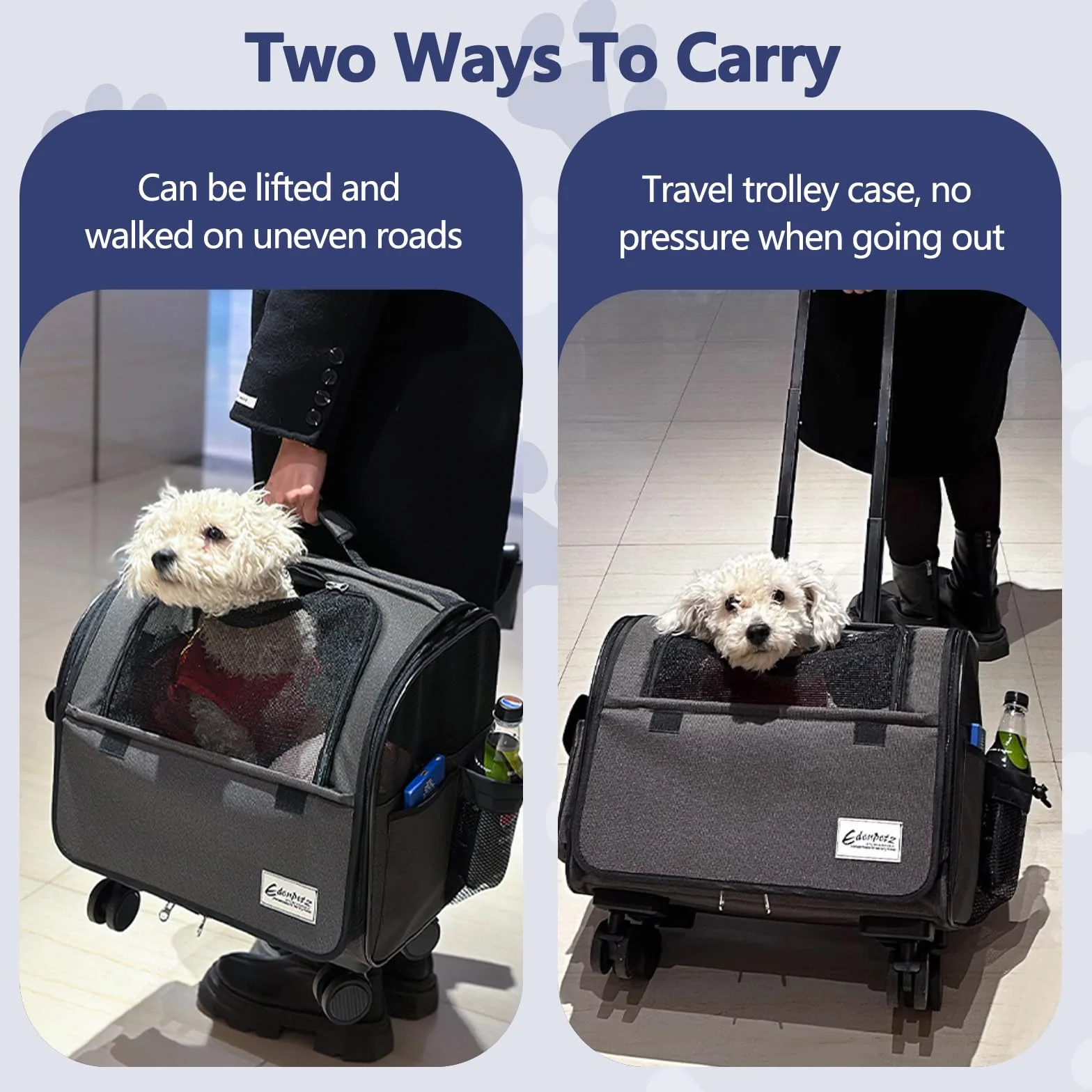Galatée Bolsa De Viaje para Perros con Ruedas Extraíbles, Transportín para Mascotas Aprobado por Aerolíneas, Bolsa Plegable para Gatos con Malla Transpirable, Cochecito para Mascotas(Azul)