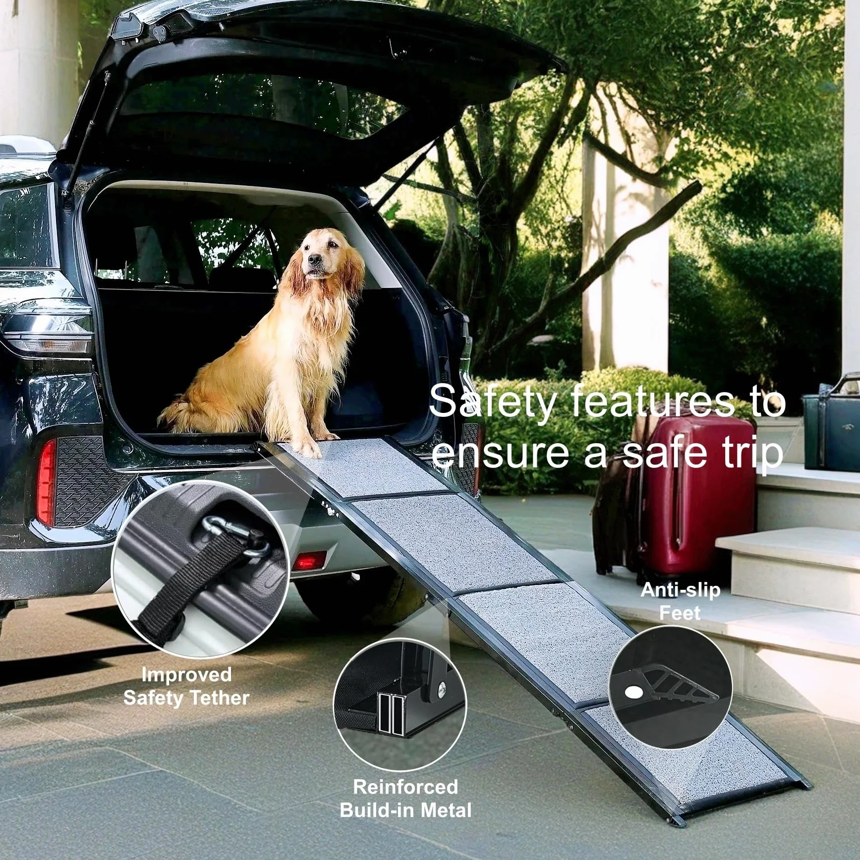 Rampa para mascotas (160 x 44 cm), rampa para perros para automóvil, SUV y camión, 63 pulgadas de largo y 17 pulgadas de ancho, rampa plegable y portátil para mascotas con superficie de