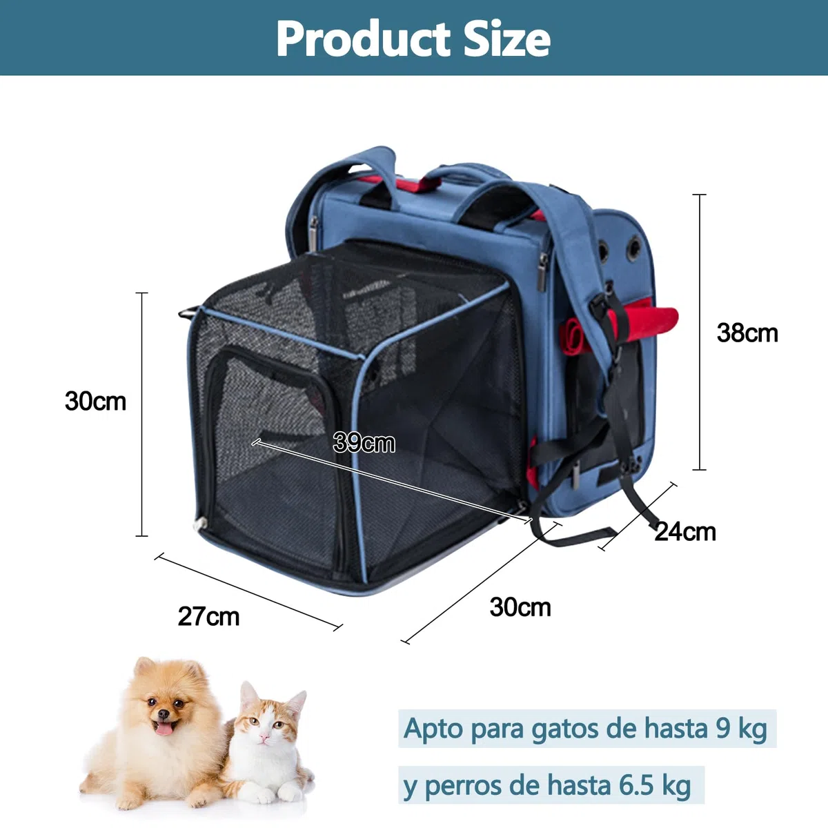 Galatée Mochila Expandible para Transportar Mascotas, Mochila para Gatos y Perros, Homologada por Aerolíneas, con Malla Transpirable para Viajes, Senderismo, Camping y Actividades Al Aire Libre(Azul)
