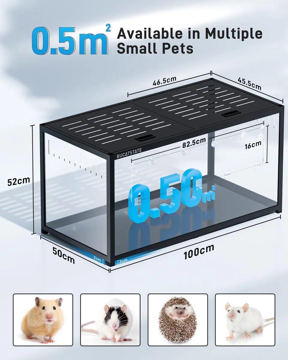 BUCATSTATE Jaula para Hámster 3.0: Metal Espaciosa Hábitat para Animales Pequeños Apilable con Acceso Superior, Fácil Montaje para Hámster Sirio Enano, Ratones 100L x 50W x 52H CM (Negro)