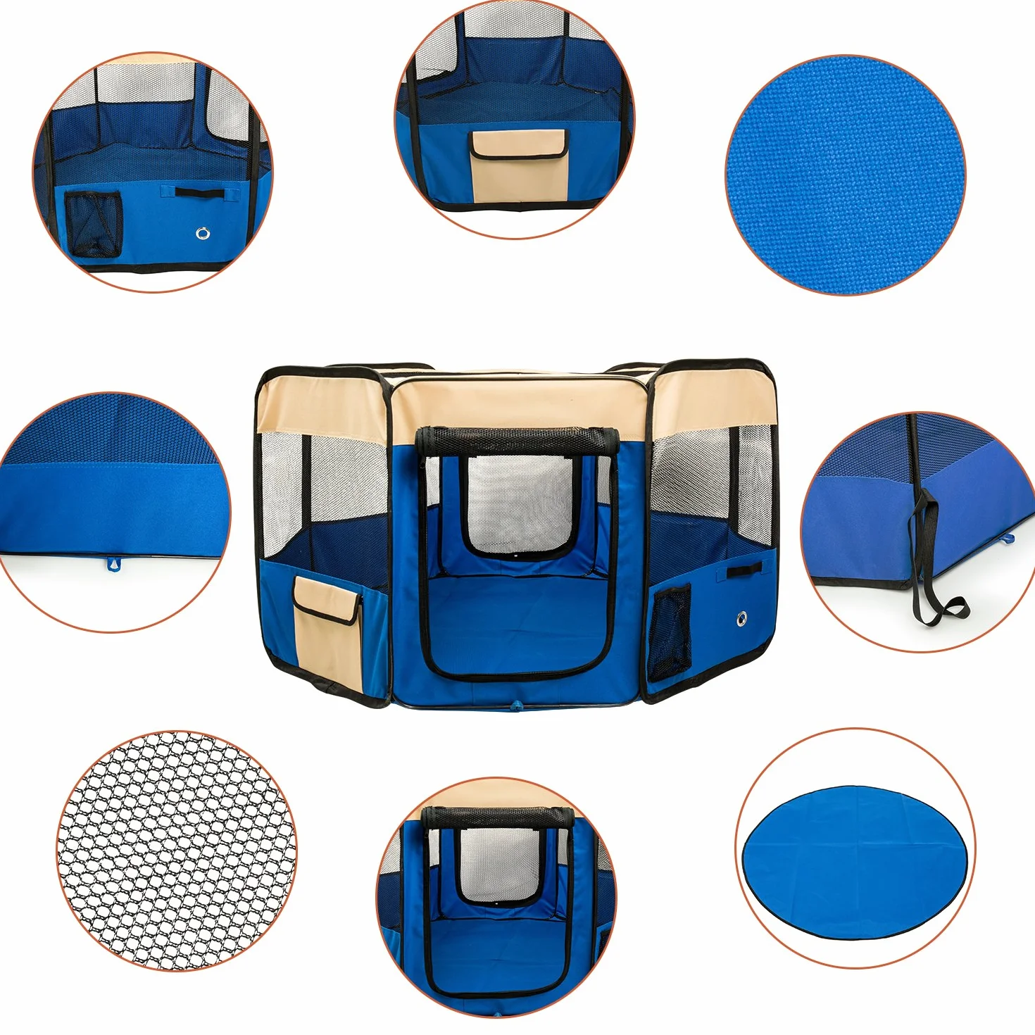 Parque Perro Gato Conejo Mascota de Juego Entrenamiento Dormitorio Plegable Lavable Durable Octágono (XL, Azul)