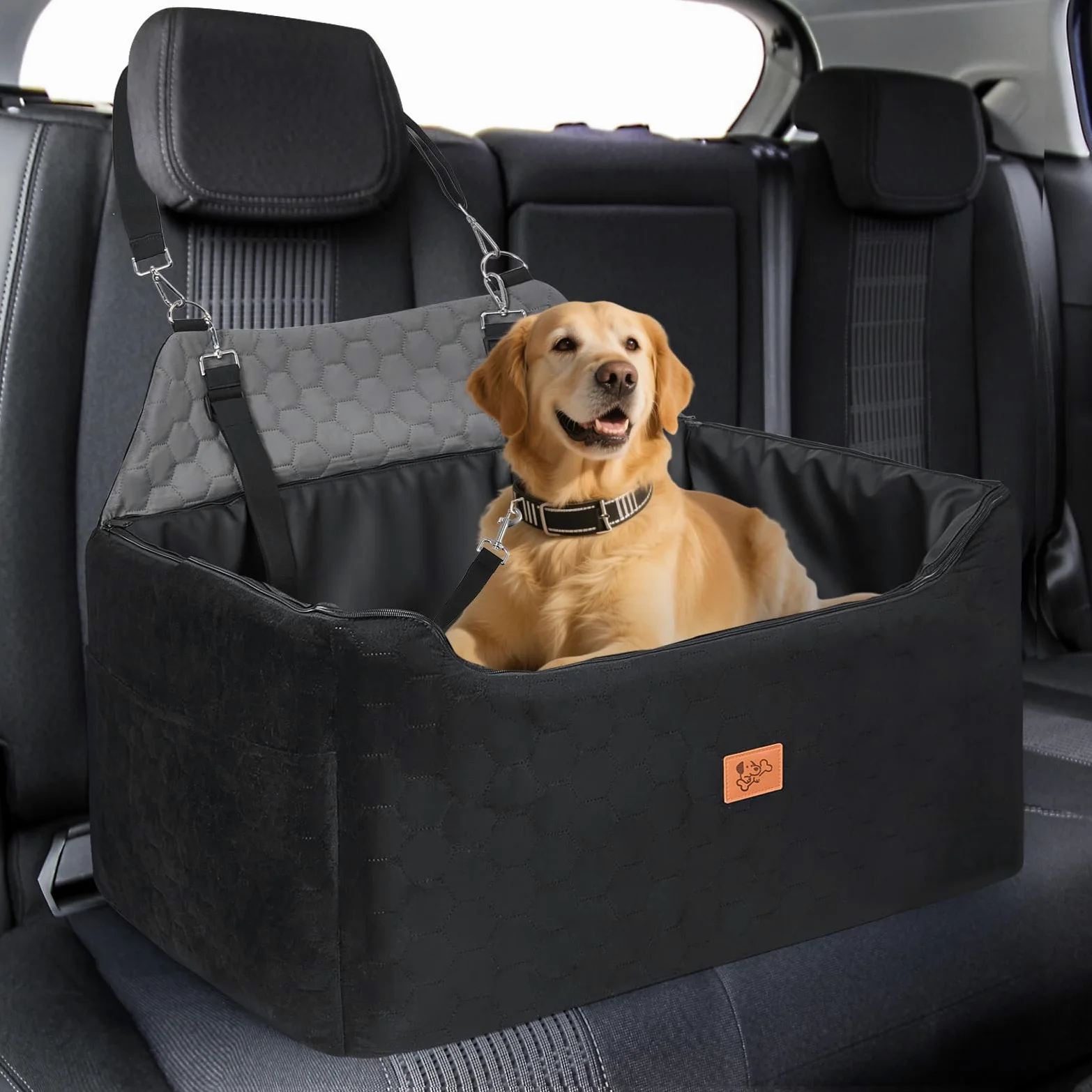 Asiento de Coche para Perros 78x55x53cm, Extraíble y Lavable para Medianos y Grandes, Incluye Correa para Perros Grandes y Pesados (con Funda de Piel Impermeable)
