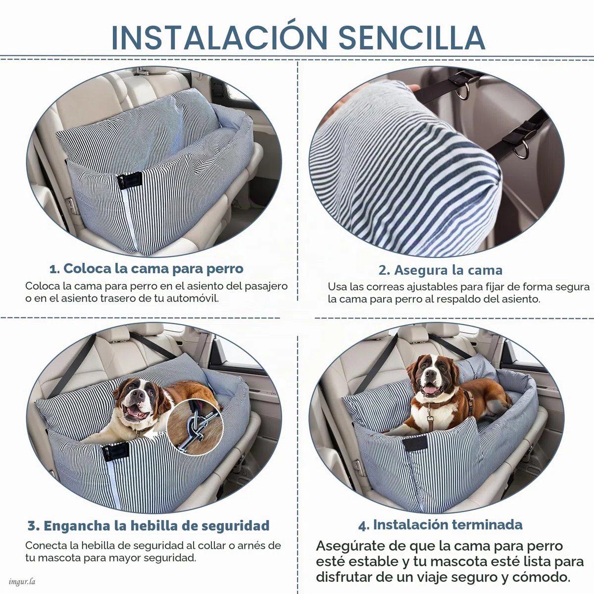 Asiento de coche para perros grandes de hasta 36 kg, cama lavable para perros, asiento para perros portátil con 2 correas de seguridad y base antideslizante