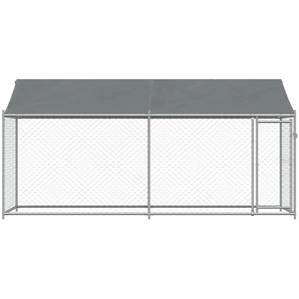 Homgoday Jaula de Perros Techo y Puerta Acero galvanizado Gris 4x2x2 m, Cercado para Perros Perrera Gallinas, Caseta para Perros Mascotas Animales Perro Grande Exterior