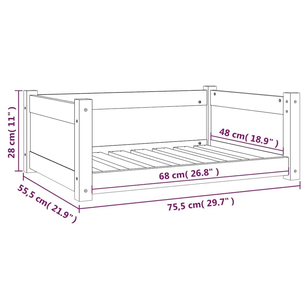 vidaXL Cama para Perros Madera Maciza de Pino 75,5x55,5x28 cm Mascotas Gatos