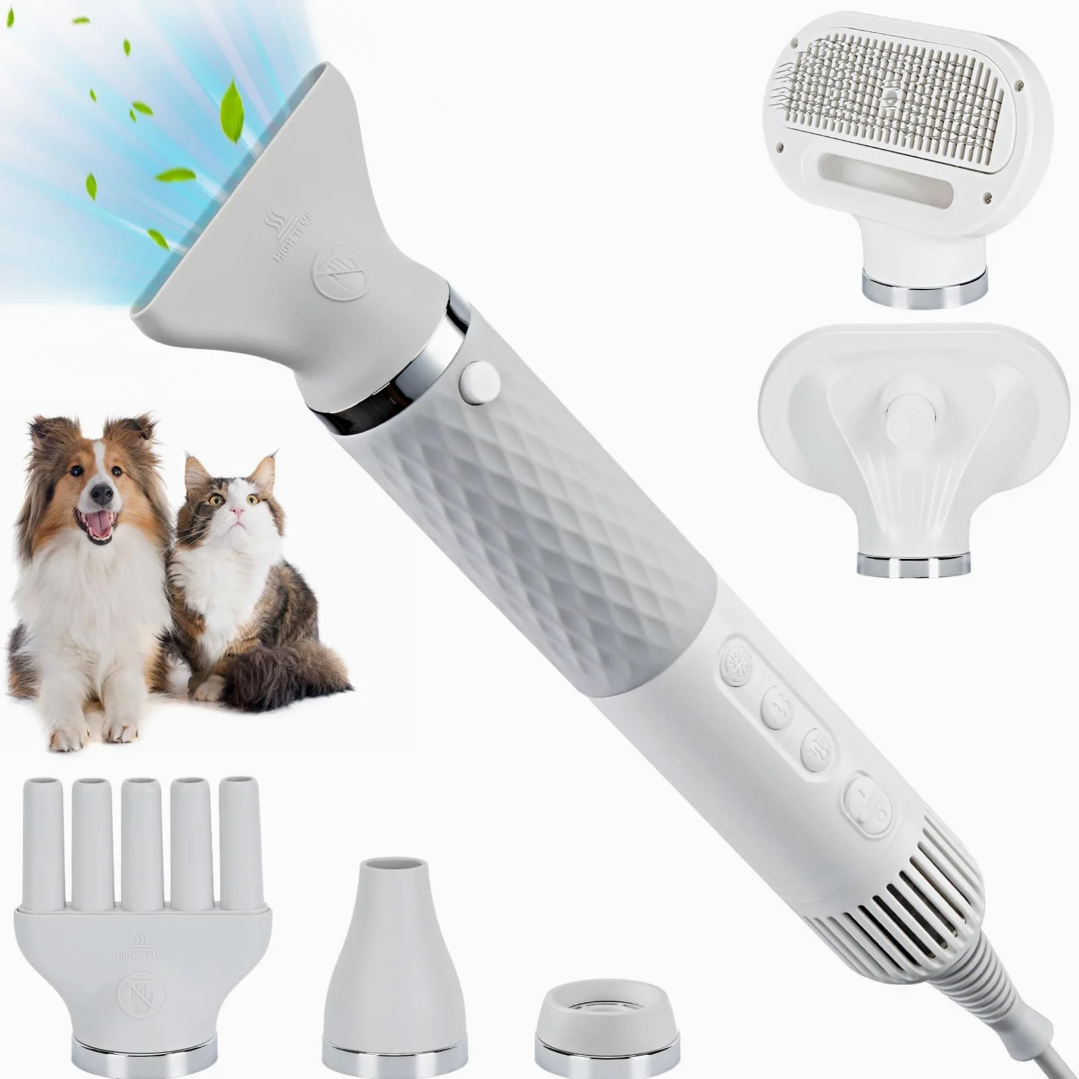 Ownpets Secador de pelo 5 en 1 para perros, secador de pelo portátil, secador de pelo portátil para mascotas, secador de pelo silencioso para perros y gatos, velocidad del viento y temperatura