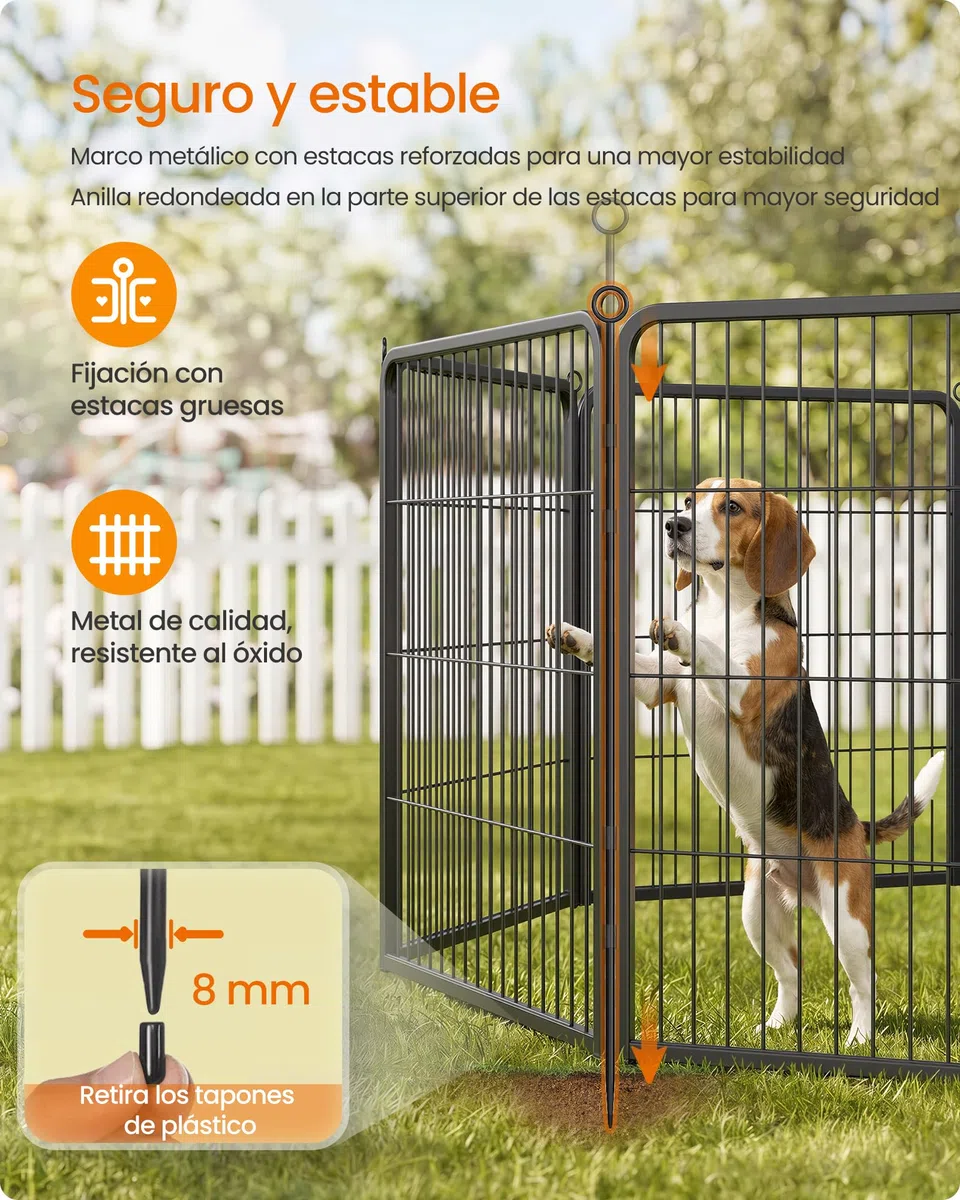 Feandrea Parque para Perros, Valla de Acero para Mascotas, Corralito Plegable con Puerta, 276 x 276 x 80 cm, Negro Ahumado, Uso en Interiores y Exteriores, Colección Dack PPK038B102