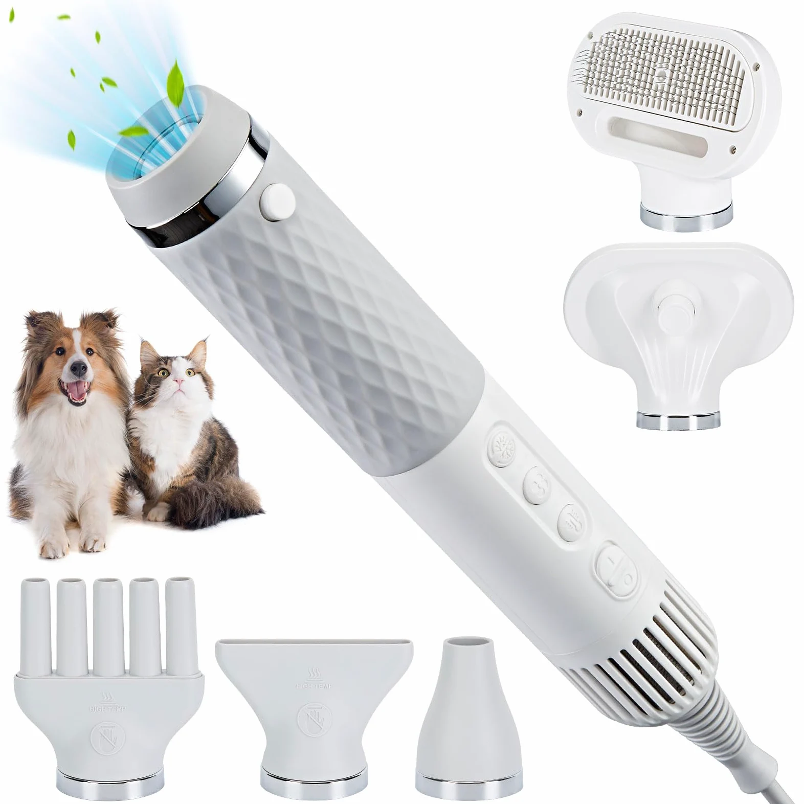 Ownpets Secador de pelo 5 en 1 para perros, secador de pelo portátil, secador de pelo portátil para mascotas, secador de pelo silencioso para perros y gatos, velocidad del viento y temperatura