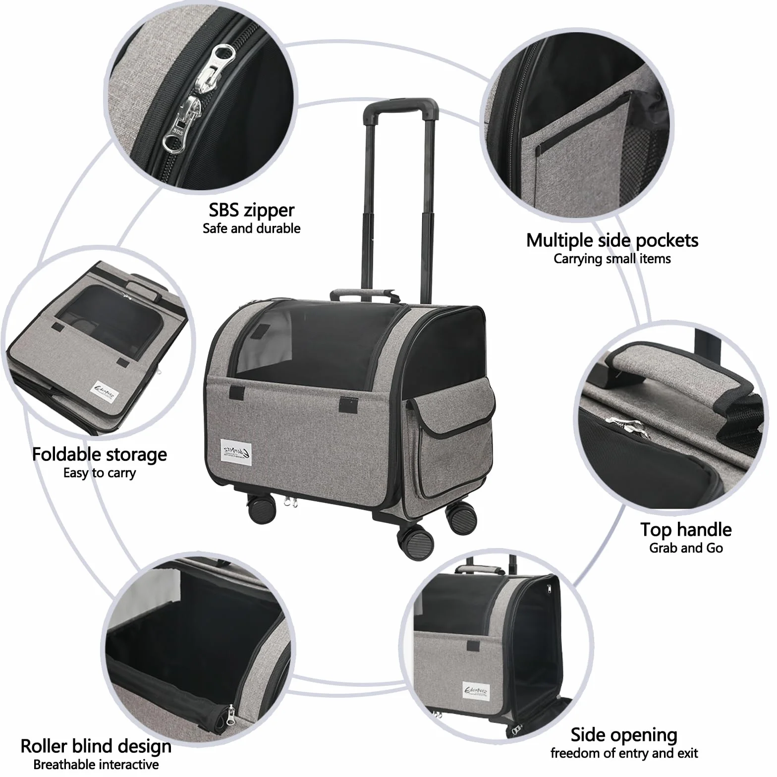 Galatée Bolsa De Viaje para Perros con Ruedas Extraíbles, Transportín para Mascotas Aprobado por Aerolíneas, Bolsa Plegable para Gatos con Malla Transpirable, Cochecito para Mascotas(Azul)