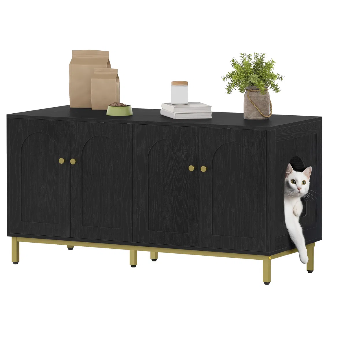 Hzuaneri Caja de Arena para 2 Gatos, 119cm Mueble para Caja de Arena Oculta, Casa de Madera para Mascotas, Mueble de Almacenaje, Se Adapta a la Mayoría de Arenero Gato, Negro CB82304A