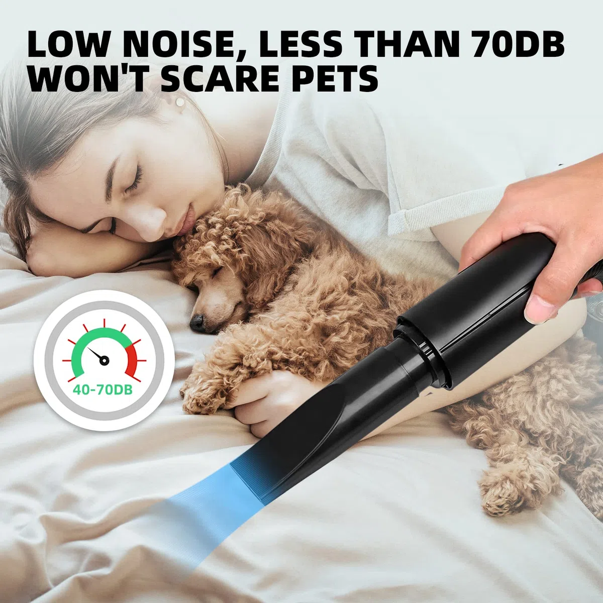 Secador de Pelo Para Perros, 2800 W Low Noise Mascotas Secador Soplador de pelo de Velocidad Continua y Temperatura Ajustable, Profesional Secador Perro con 4 boquillas y manguera larga (Blanco)