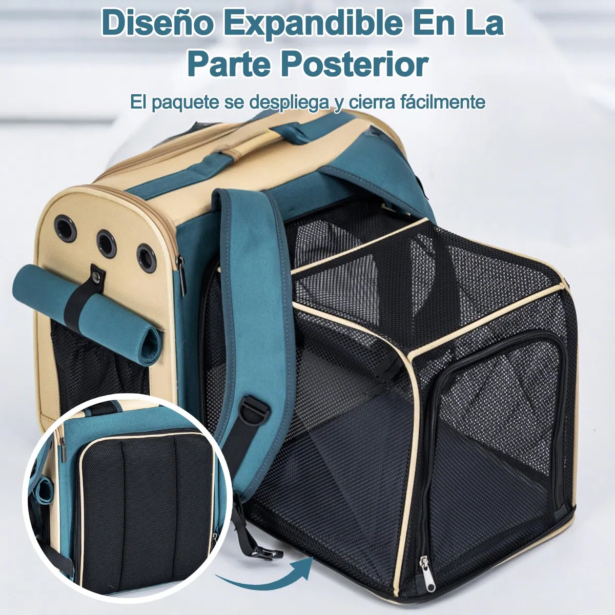 Galatée Mochila Expandible para Transportar Mascotas, Mochila para Gatos y Perros, Homologada por Aerolíneas, con Malla Transpirable para Viajes, Senderismo, Camping y Actividades Al Aire Libre(Azul)
