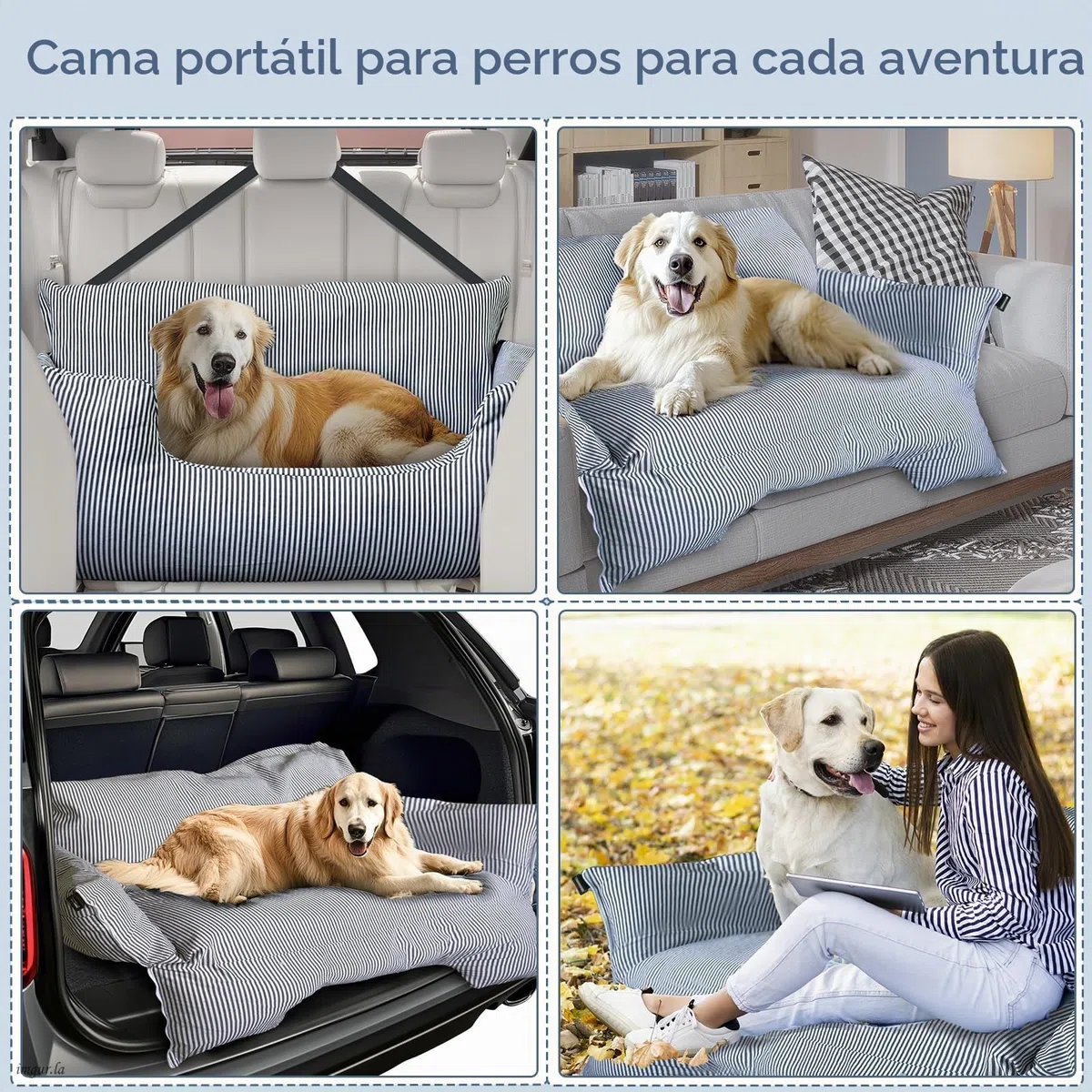 Asiento de coche para perros grandes de hasta 36 kg, cama lavable para perros, asiento para perros portátil con 2 correas de seguridad y base antideslizante