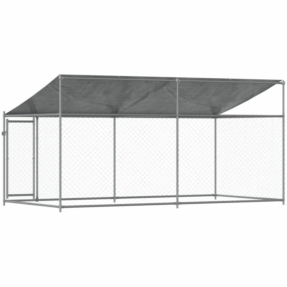 Homgoday Jaula de Perros Techo y Puerta Acero galvanizado Gris 4x2x2 m, Cercado para Perros Perrera Gallinas, Caseta para Perros Mascotas Animales Perro Grande Exterior