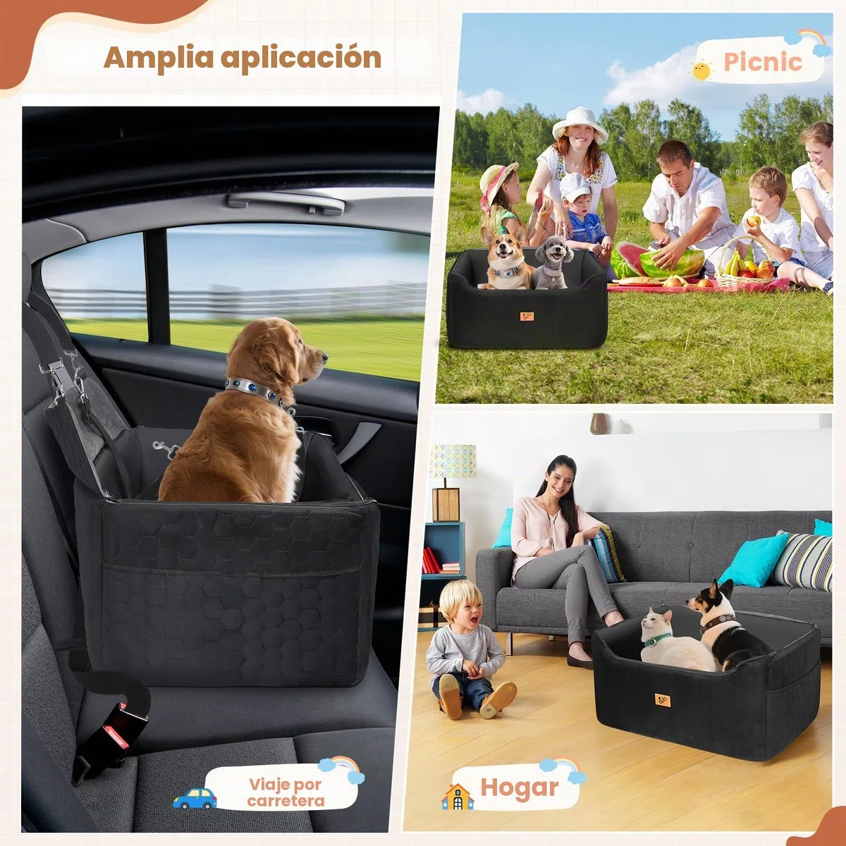 Asiento de Coche para Perros 78x55x53cm, Extraíble y Lavable para Medianos y Grandes, Incluye Correa para Perros Grandes y Pesados (con Funda de Piel Impermeable)