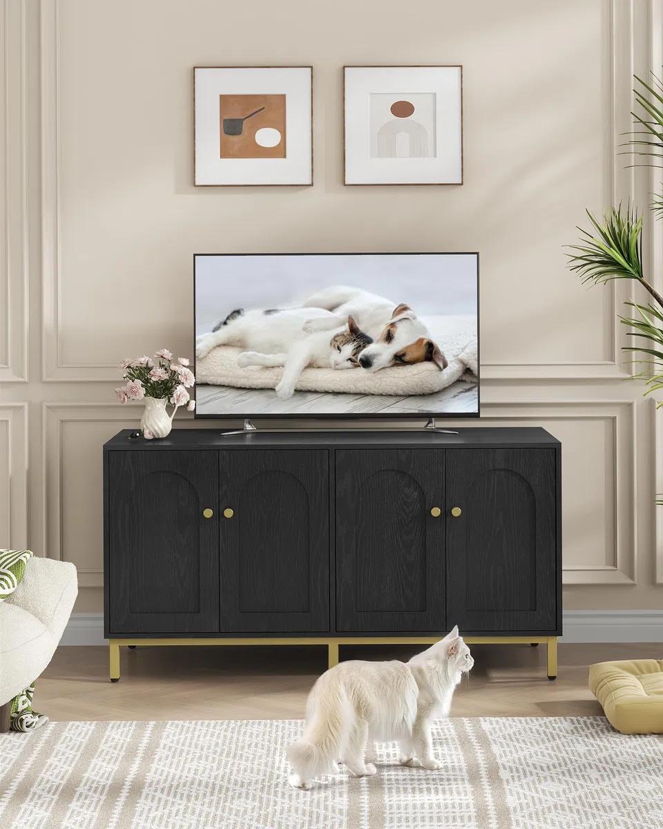 Hzuaneri Caja de Arena para 2 Gatos, 119cm Mueble para Caja de Arena Oculta, Casa de Madera para Mascotas, Mueble de Almacenaje, Se Adapta a la Mayoría de Arenero Gato, Negro CB82304A