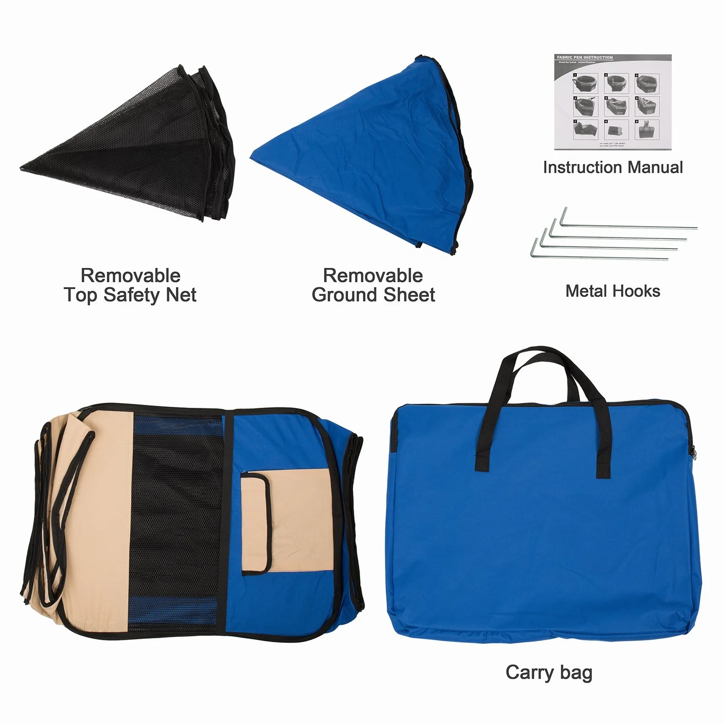 Parque Perro Gato Conejo Mascota de Juego Entrenamiento Dormitorio Plegable Lavable Durable Octágono (XL, Azul)