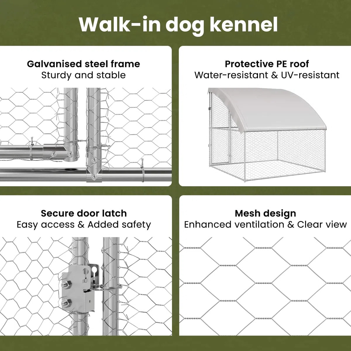 vidaXL Refugio para Perros Plateado 2 x 2 x 2 m Acero galvanizado, Refugio para Perros Elegante, Resistente a Climas, Casa Minimalista, Gran Perrera de Acero para Mascotas