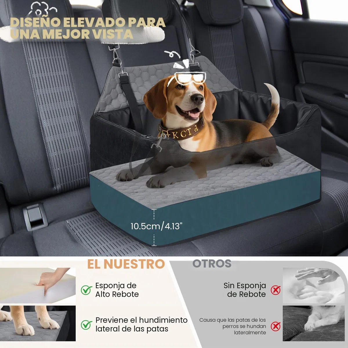 Asiento de Coche para Perros 78x55x53cm, Extraíble y Lavable para Medianos y Grandes, Incluye Correa para Perros Grandes y Pesados (con Funda de Piel Impermeable)